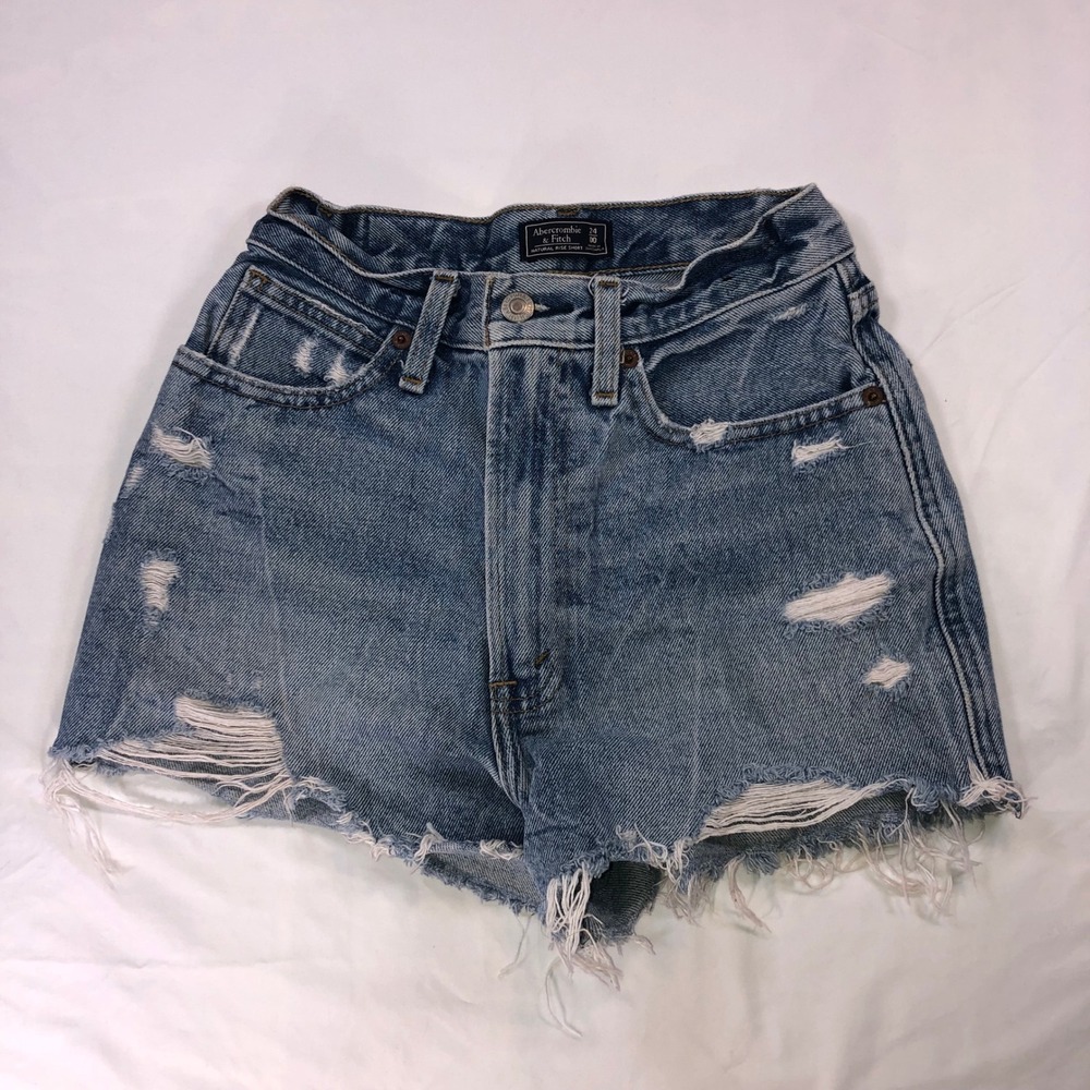 Abercrombie & Fitch Distressed Natural Rise Denim Shorts Blue 24 00 Distressed